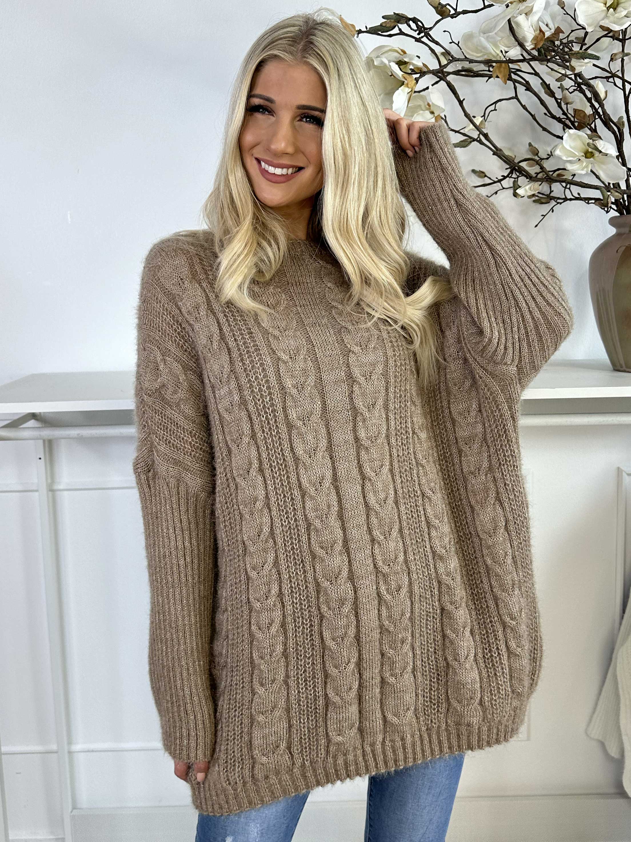 Johanna - Strikbluse med kabelstrik i shiny strik